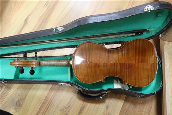 A cased two-piece back violin